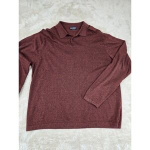 BRANDINI le collezioni‎ Mens Burgundy Heathered Long Sleeve Polo Shirt Size L